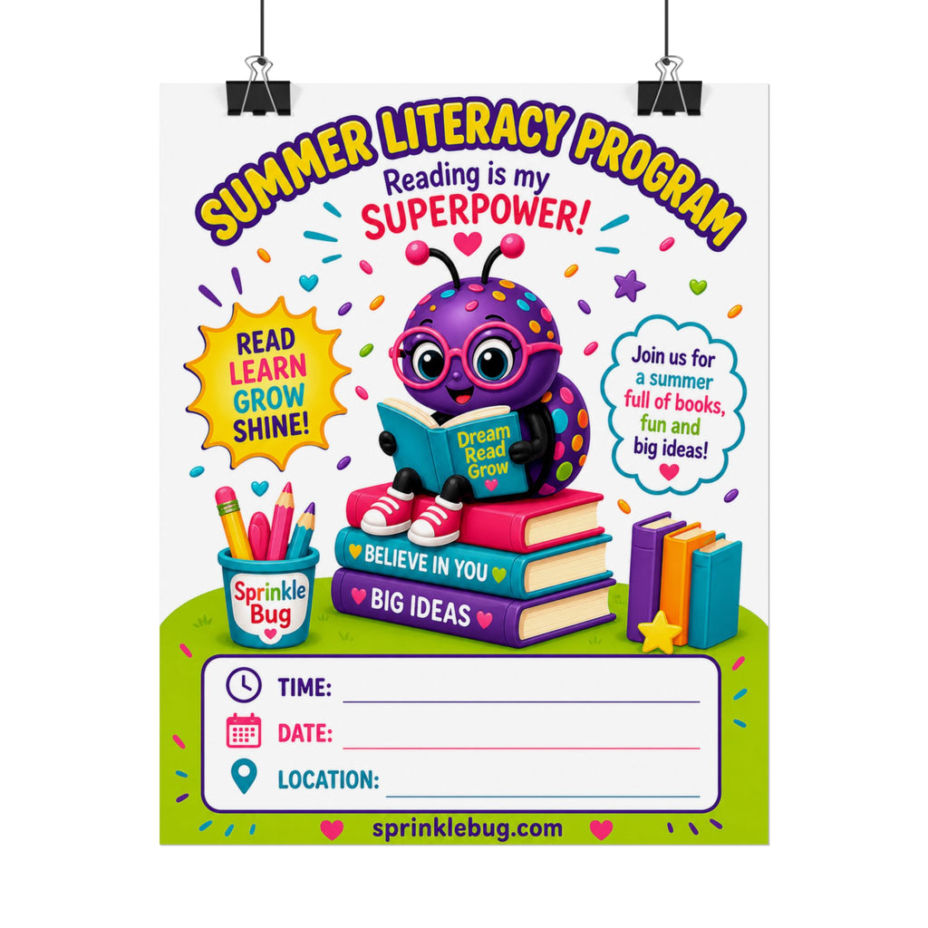 Summer Literacy Program Rolled Poster — "Reading is My Superpower" Kids Classroom Sign