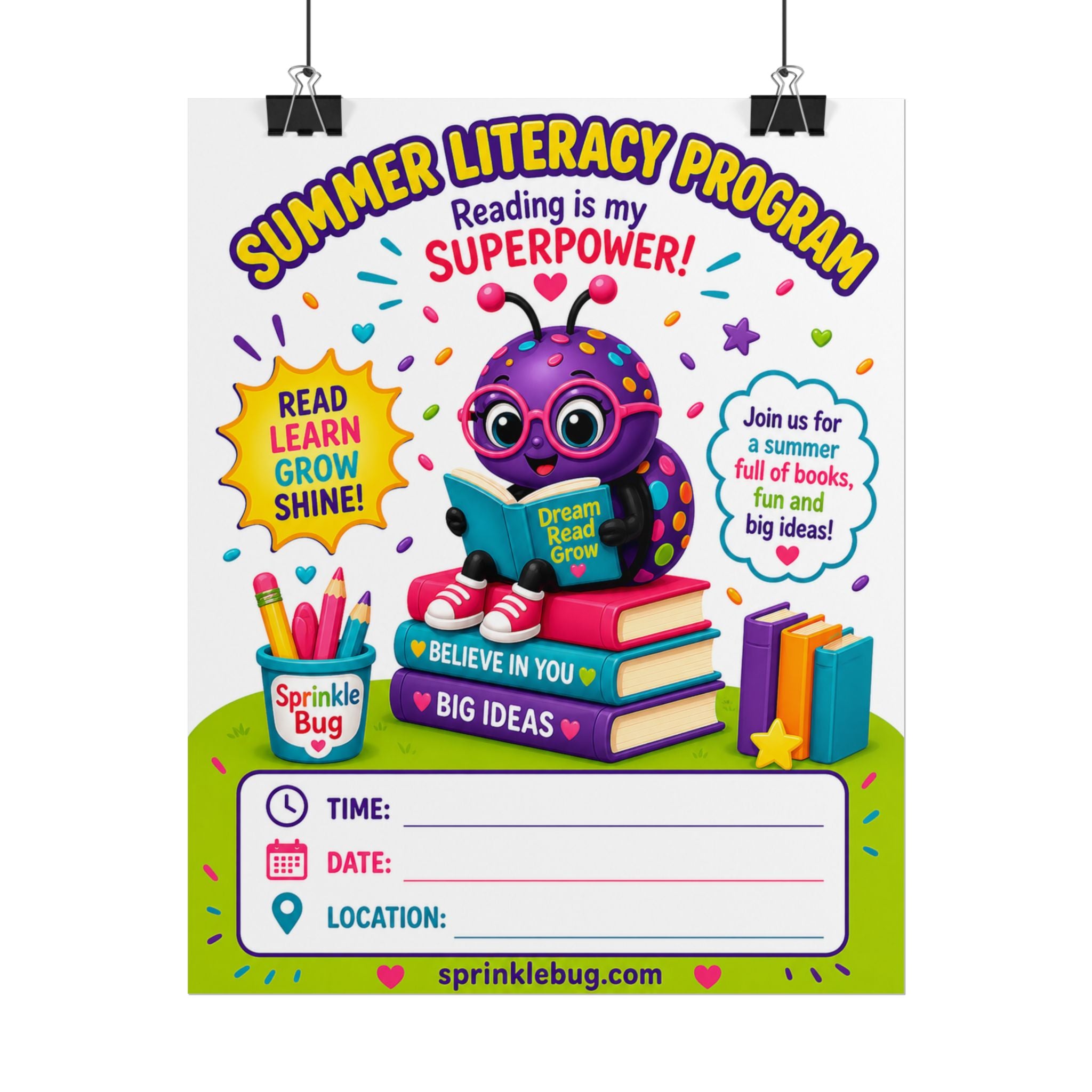 Summer Literacy Program Rolled Poster — "Reading is My Superpower" Kids Classroom Sign
