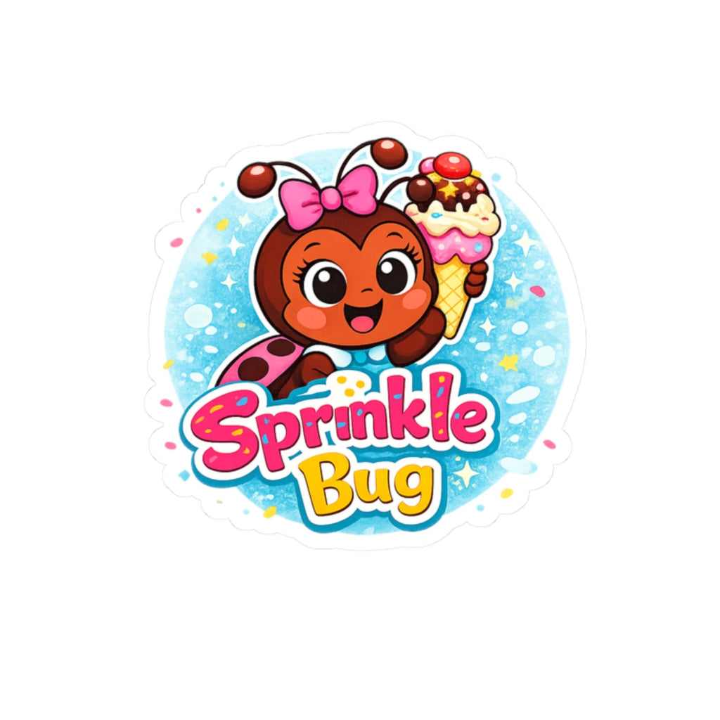 Sprinkle Bug Kiss-Cut Sticker — Cute Ladybug Ice Cream Decal for Kids & Laptops