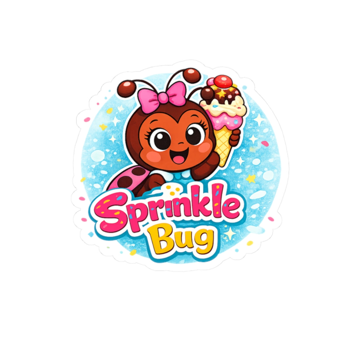 Sprinkle Bug Kiss-Cut Sticker — Cute Ladybug Ice Cream Decal for Kids & Laptops