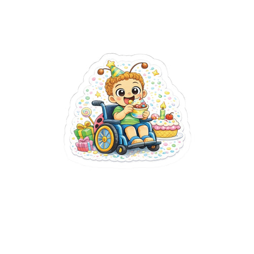 Birthday Wheelchair Kid Sticker — Cute Inclusive Birthday Celebration Kiss-Cut Sticker