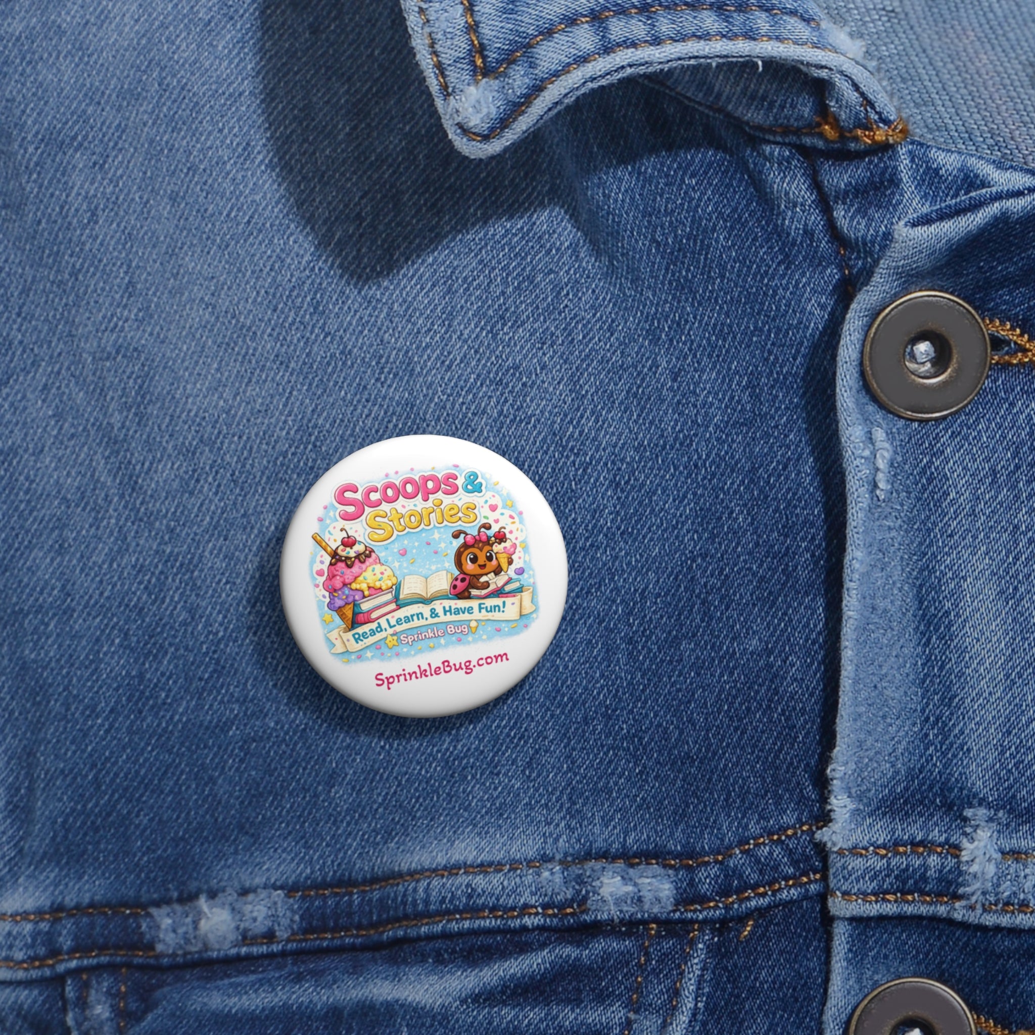 Pin Button — Scoops & Stories Kids Club Badge (Read, Learn & Have Fun)