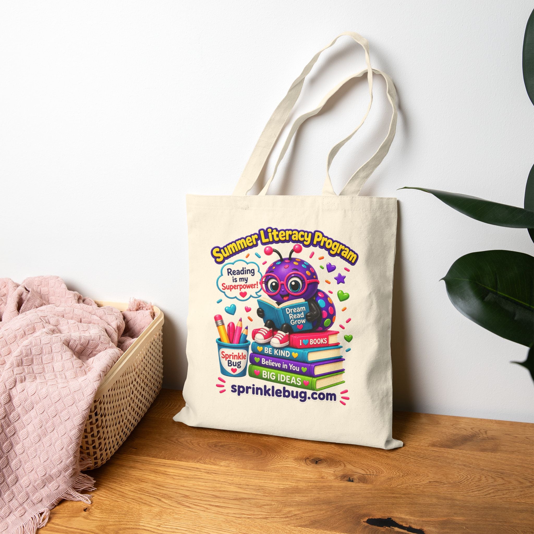 Summer Literacy Program Tote Bag — Kids Reading Owl Canvas Book Bag