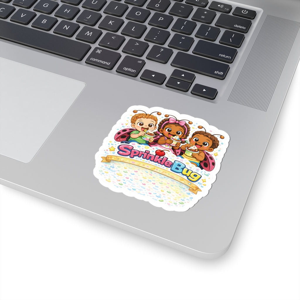 Sprinkle Bug Kids Sticker — Cute Ladybug Children Eating Ice Cream Kiss-Cut Sticker