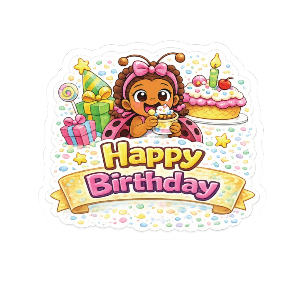 Happy Birthday Ladybug Kid Sticker — Cute Party Gift Sticker for Kids