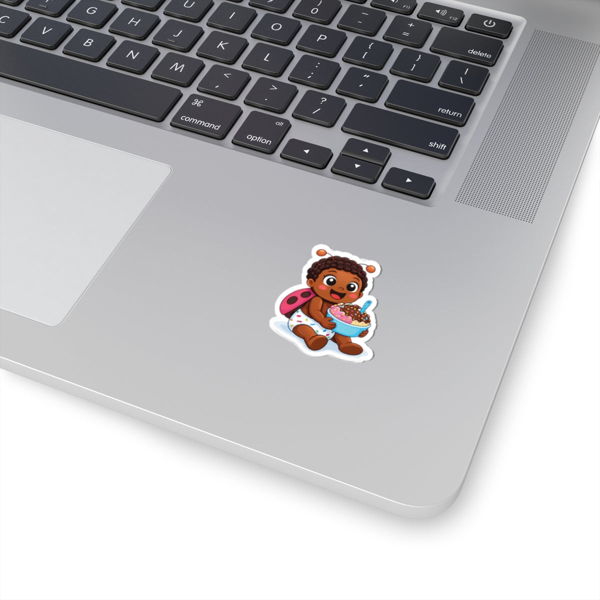 Cute Baby Ladybug Sticker — Baby Eating Ice Cream Kiss-Cut Vinyl Sticker