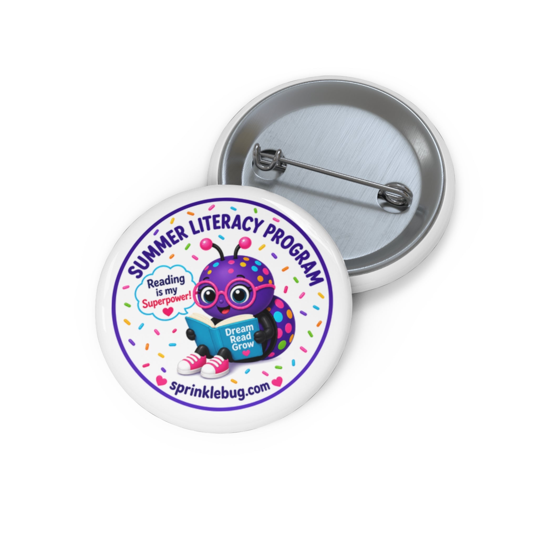 Summer Literacy Program Pin Button – 'Reading is My Superpower' Kids Book Club Badge