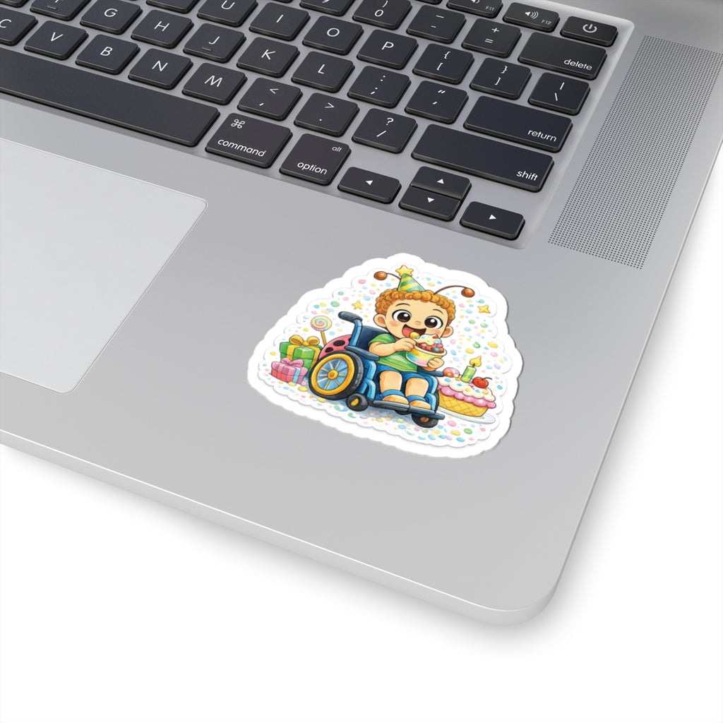 Birthday Wheelchair Kid Sticker — Cute Inclusive Birthday Celebration Kiss-Cut Sticker