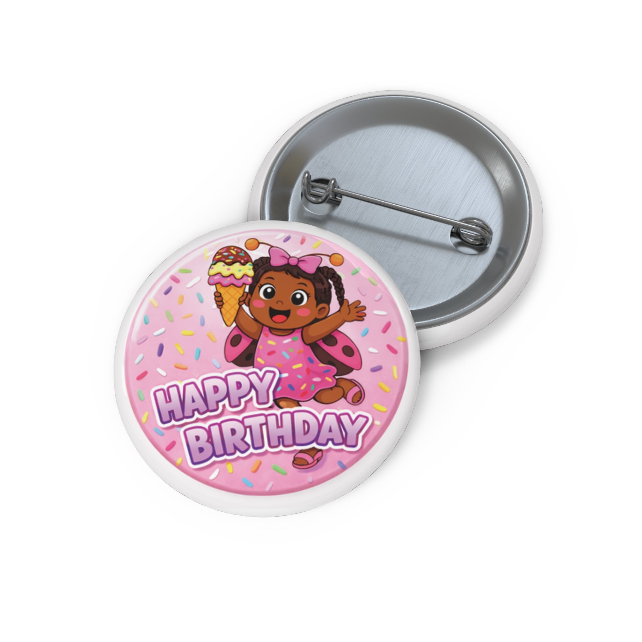 Happy Birthday Kiddo Pin Button — Cute Ice Cream Party Lapel Badge