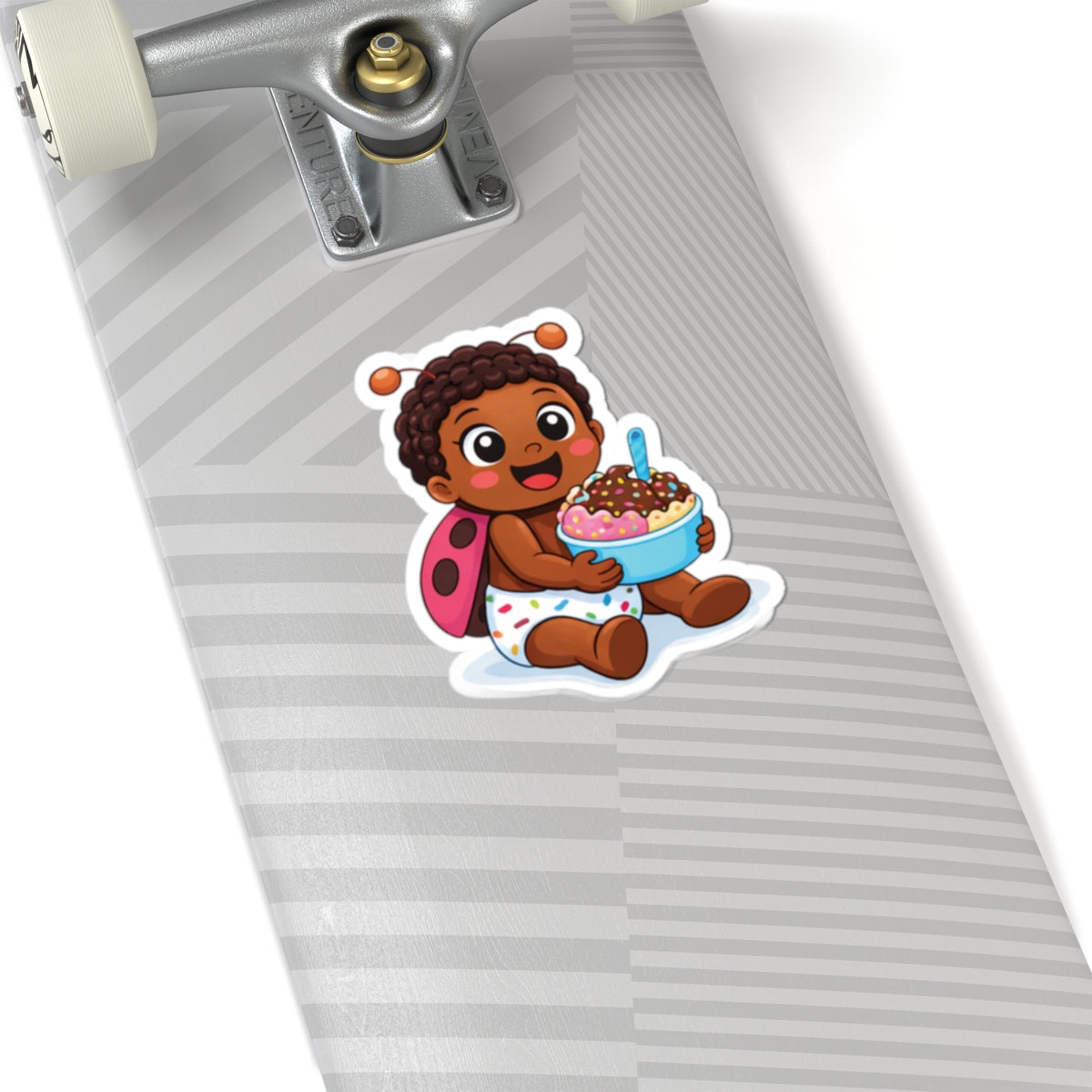 Cute Baby Ladybug Sticker — Baby Eating Ice Cream Kiss-Cut Vinyl Sticker