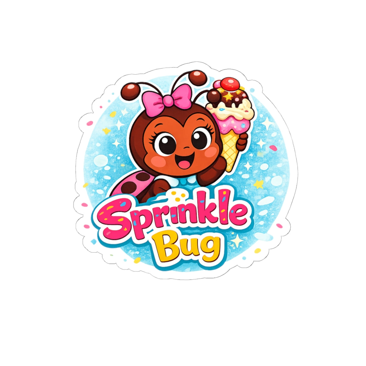 Sprinkle Bug Kiss-Cut Sticker — Cute Ladybug Ice Cream Decal for Kids & Laptops